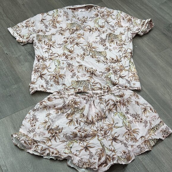 Generation Love Pink Leopard Botanical Print Pajama Short Set Size Small - Picture 2 of 9